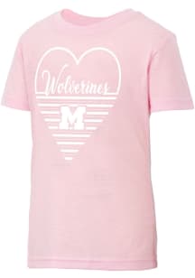 Colosseum Michigan Wolverines Girls Pink Knobby Heart Short Sleeve Tee