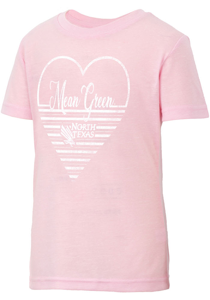 Colosseum North Texas Mean Green Girls Pink Knobby Heart Short Sleeve Tee