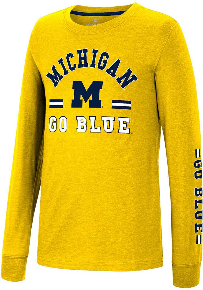 Colosseum Michigan Wolverines Youth MAIZE GCC SMU Roof Long Sleeve Tee