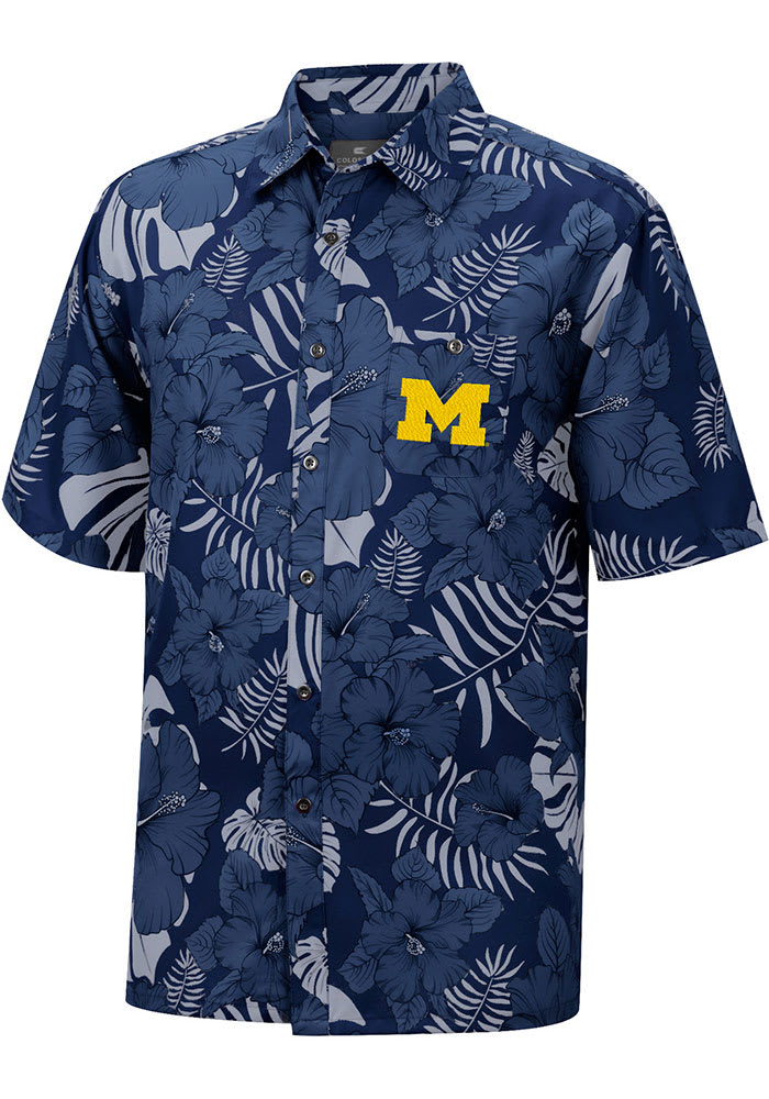 Colosseum Michigan Wolverines Mens Navy Blue The Dude Short Sleeve Dress Shirt