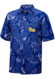 Colosseum Pitt Panthers Mens Blue The Dude Short Sleeve Dress Shirt
