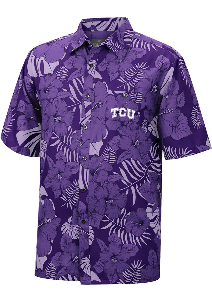 Colosseum TCU Horned Frogs Mens Purple The Dude Short Sleeve Dress Shirt