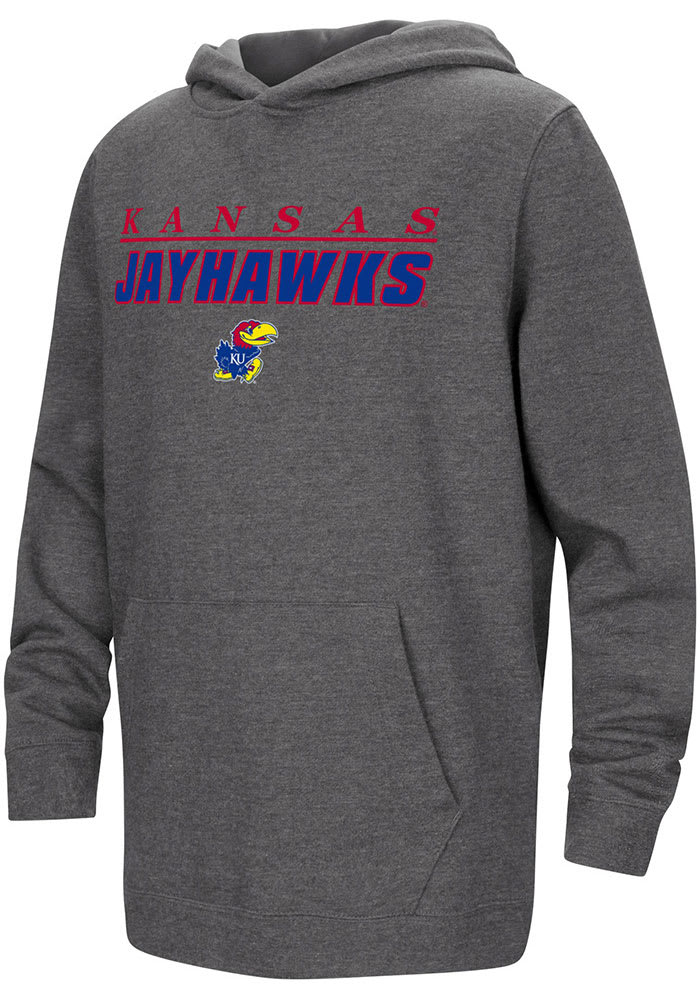 Colosseum Kansas Jayhawks Youth Charcoal Flat Wordmark Long Sleeve Hoodie