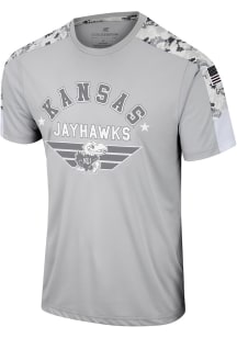 Colosseum Kansas Jayhawks Grey Hatch Short Sleeve T Shirt