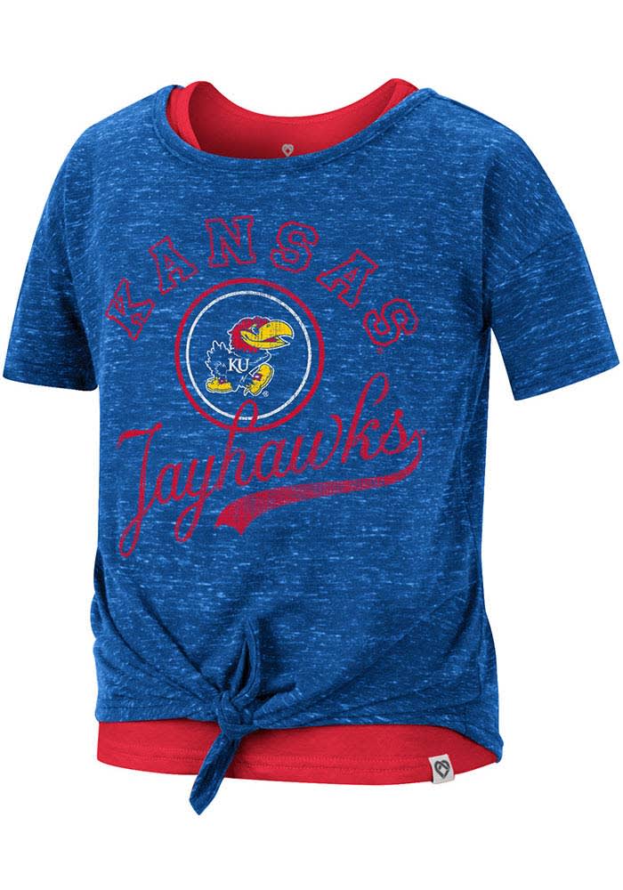 Colosseum Kansas Jayhawks Girls Blue Stroll 2 Layer Short Sleeve Fashion T-Shirt