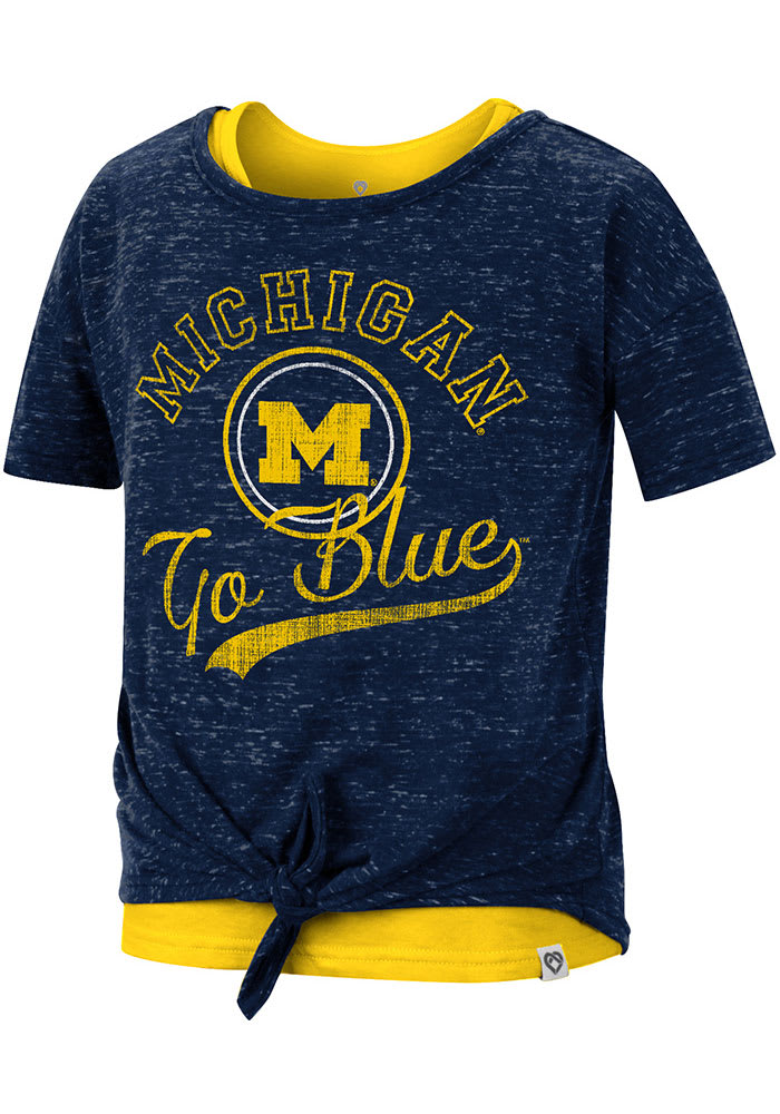 Colosseum Michigan Wolverines Girls Navy Blue Stroll 2 Layer Short Sleeve Fashion T-Shirt