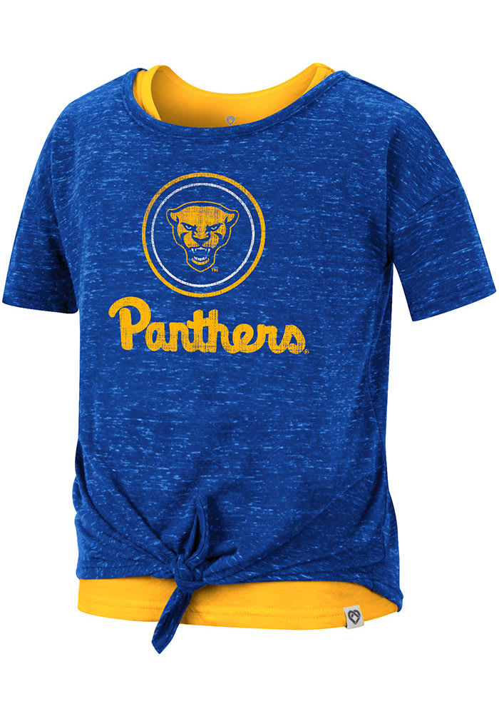 Colosseum Pitt Panthers Girls Blue Stroll 2 Layer Short Sleeve Fashion T-Shirt