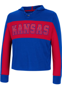 Colosseum Kansas Jayhawks Girls Blue Galooks Long Sleeve Hooded Sweatshirt