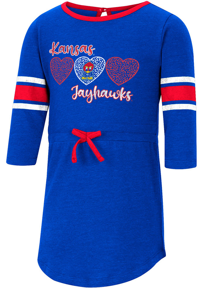 Colosseum Kansas Jayhawks Toddler Girls Blue Poppins Short Sleeve Dresses