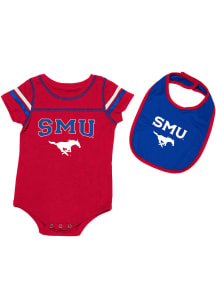 Colosseum SMU Mustangs Baby Red Chocolate Set One Piece with Bib