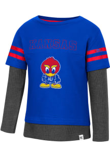 Colosseum Kansas Jayhawks Toddler Blue Gardookas Long Sleeve T-Shirt