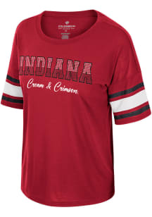 Colosseum Indiana Hoosiers Womens Cardinal Im Gliding Here Rhinestone Short Sleeve T-Shirt