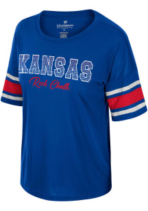 Colosseum Kansas Jayhawks Womens Blue Im Gliding Here Rhinestone Short Sleeve T-Shirt