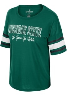 Colosseum Michigan State Spartans Womens Green Im Gliding Here Rhinestone Short Sleeve T-Shirt