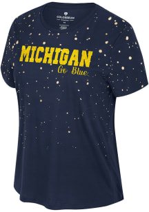 Colosseum Michigan Wolverines Womens Navy Blue Im Gliding Here Foil Short Sleeve T-Shirt