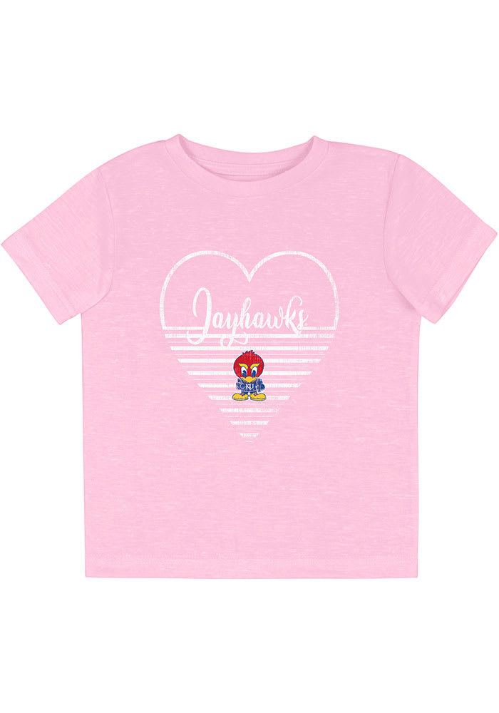 Colosseum Kansas Jayhawks Toddler Girls Pink Knobby Heart Short Sleeve T-Shirt