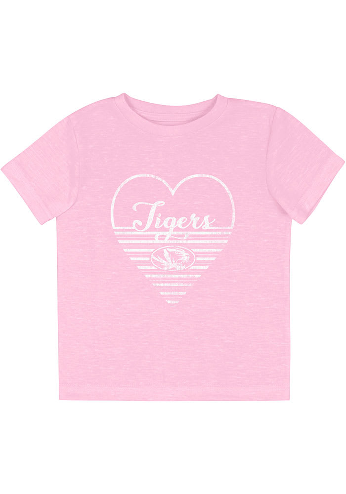 Colosseum Missouri Tigers Toddler Girls Pink Knobby Heart Short Sleeve T-Shirt