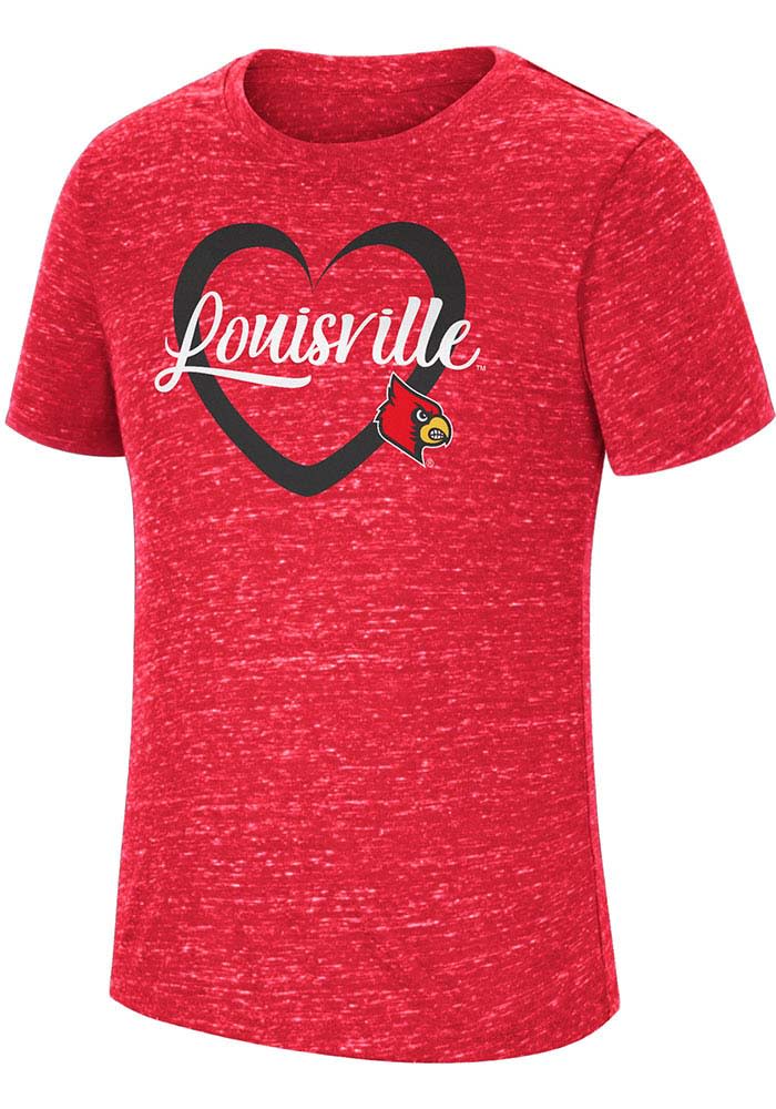 Colosseum Louisville Cardinals Girls Red Knobby Heart Short Sleeve Tee