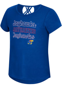 Colosseum Kansas Jayhawks Girls Blue Katie Short Sleeve Fashion T-Shirt