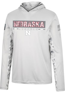 Mens Nebraska Cornhuskers Grey Colosseum Ace Camo Windshirt Long Sleeve Hoodie