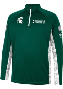 Colosseum Michigan State Spartans Mens Green American Hero Camo Long Sleeve 1/4 Zip Pullover