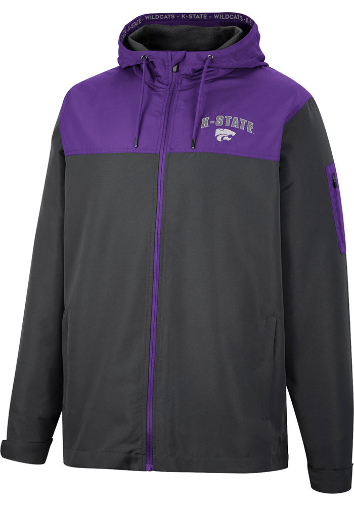 Colosseum K-State Wildcats Mens Charcoal Staff Hooded Windbreaker Light Weight Jacket