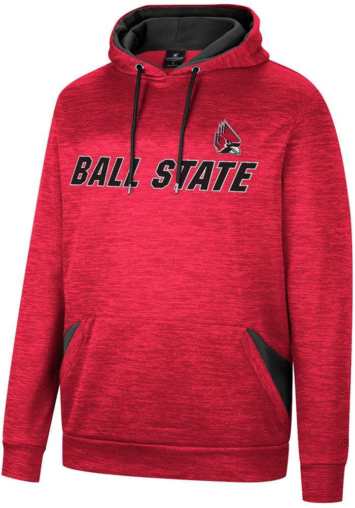 Colosseum Ball State Cardinals Mens Red Bushwood Pullover Hood