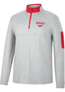 Colosseum SMU Mustangs Mens Grey Country Club Long Sleeve 1/4 Zip Pullover