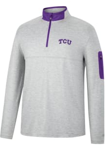 Colosseum TCU Horned Frogs Mens Grey Country Club Long Sleeve 1/4 Zip Pullover