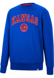Colosseum Kansas Jayhawks Mens Blue For The Effort Long Sleeve Fashion Sweatshirt