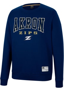 Colosseum Akron Zips Mens Navy Blue Scholarship Fleece Long Sleeve Crew Sweatshirt