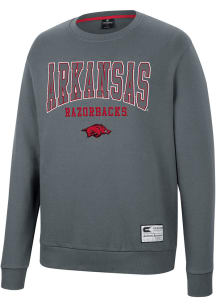 Colosseum Arkansas Razorbacks Mens Charcoal Scholarship Fleece Long Sleeve Crew Sweatshirt
