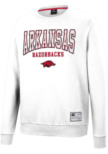 Colosseum Arkansas Razorbacks Mens White Scholarship Fleece Long Sleeve Crew Sweatshirt
