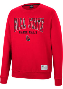 Colosseum Ball State Cardinals Mens Red Scholarship Fleece Long Sleeve Crew Sweatshirt