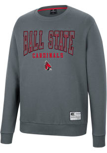 Colosseum Ball State Cardinals Mens Charcoal Scholarship Fleece Long Sleeve Crew Sweatshirt