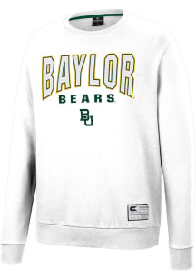 Colosseum Baylor Bears Mens White Scholarship Fleece Long Sleeve Crew Sweatshirt