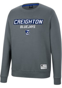 Colosseum Creighton Bluejays Mens Charcoal Scholarship Fleece Long Sleeve Crew Sweatshirt