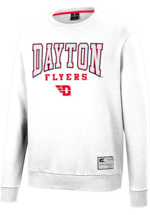 Colosseum Dayton Flyers Mens White Scholarship Fleece Long Sleeve Crew Sweatshirt