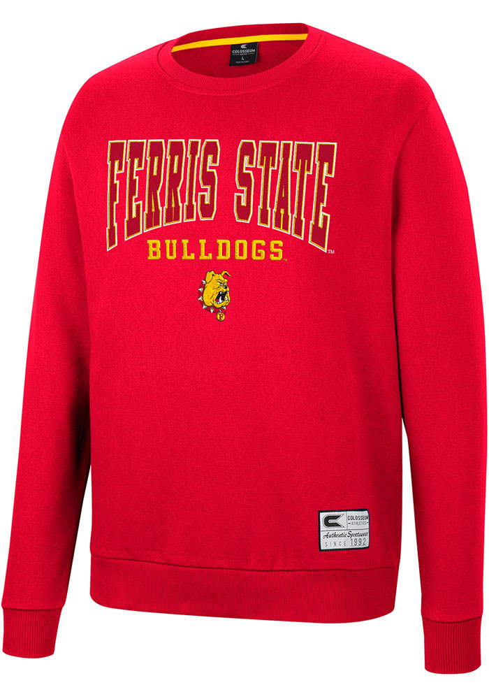 Colosseum Ferris State Bulldogs Mens Red Scholarship Fleece Long Sleeve Crew Sweatshirt