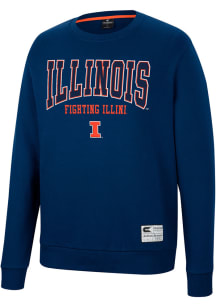 Colosseum Illinois Fighting Illini Mens Navy Blue Scholarship Fleece Long Sleeve Crew Sweatshirt