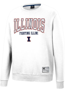 Colosseum Illinois Fighting Illini Mens White Scholarship Fleece Long Sleeve Crew Sweatshirt