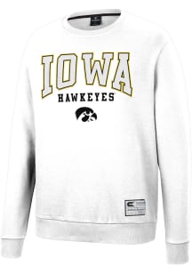 Colosseum Iowa Hawkeyes Mens White Scholarship Fleece Long Sleeve Crew Sweatshirt