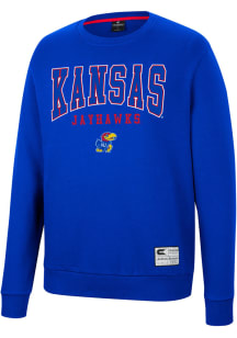 Colosseum Kansas Jayhawks Mens Blue Scholarship Fleece Long Sleeve Crew Sweatshirt