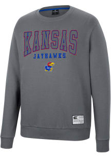 Colosseum Kansas Jayhawks Mens Charcoal Scholarship Fleece Long Sleeve Crew Sweatshirt