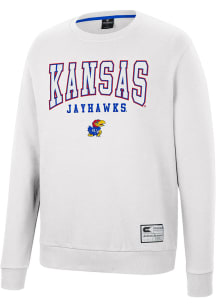 Colosseum Kansas Jayhawks Mens White Scholarship Fleece Long Sleeve Crew Sweatshirt