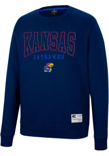 Colosseum Kansas Jayhawks Mens Navy Blue Scholarship Fleece Long Sleeve Crew Sweatshirt