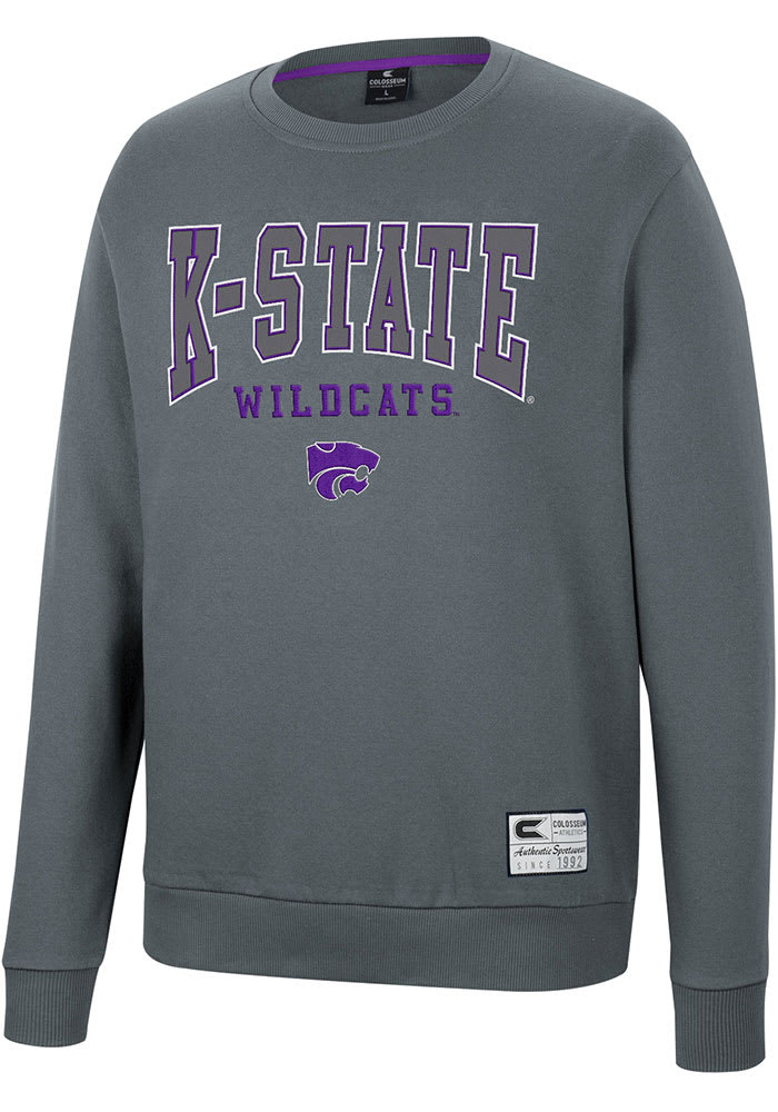 Colosseum K-State Wildcats Mens Charcoal Scholarship Fleece Long Sleeve Crew Sweatshirt