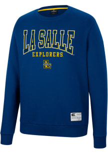 Colosseum La Salle Explorers Mens Navy Blue Scholarship Fleece Long Sleeve Crew Sweatshirt