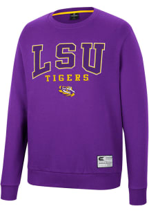 Colosseum LSU Tigers Mens Purple Scholarship Fleece Long Sleeve Crew Sweatshirt
