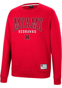 Colosseum Miami RedHawks Mens Red Scholarship Fleece Long Sleeve Crew Sweatshirt